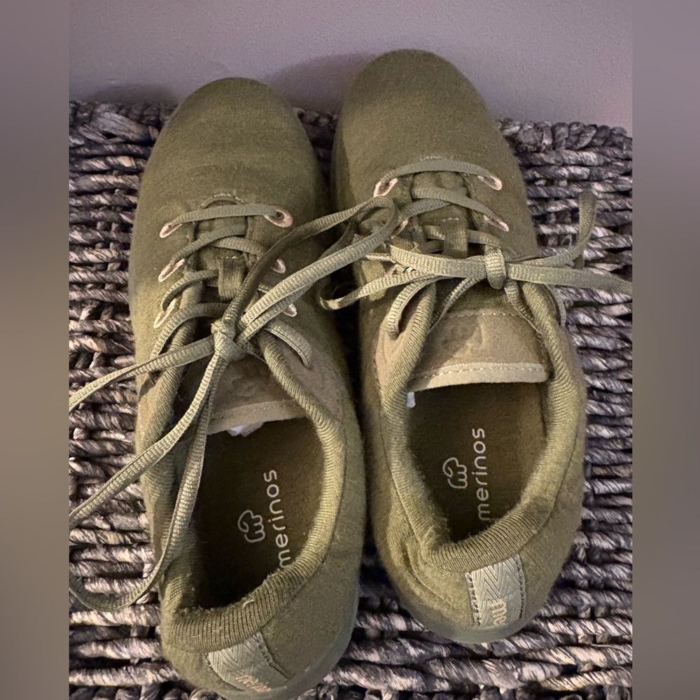 Merinos Merino Wool Sneakers Olive Green Lace Up Shoes Women’s 7